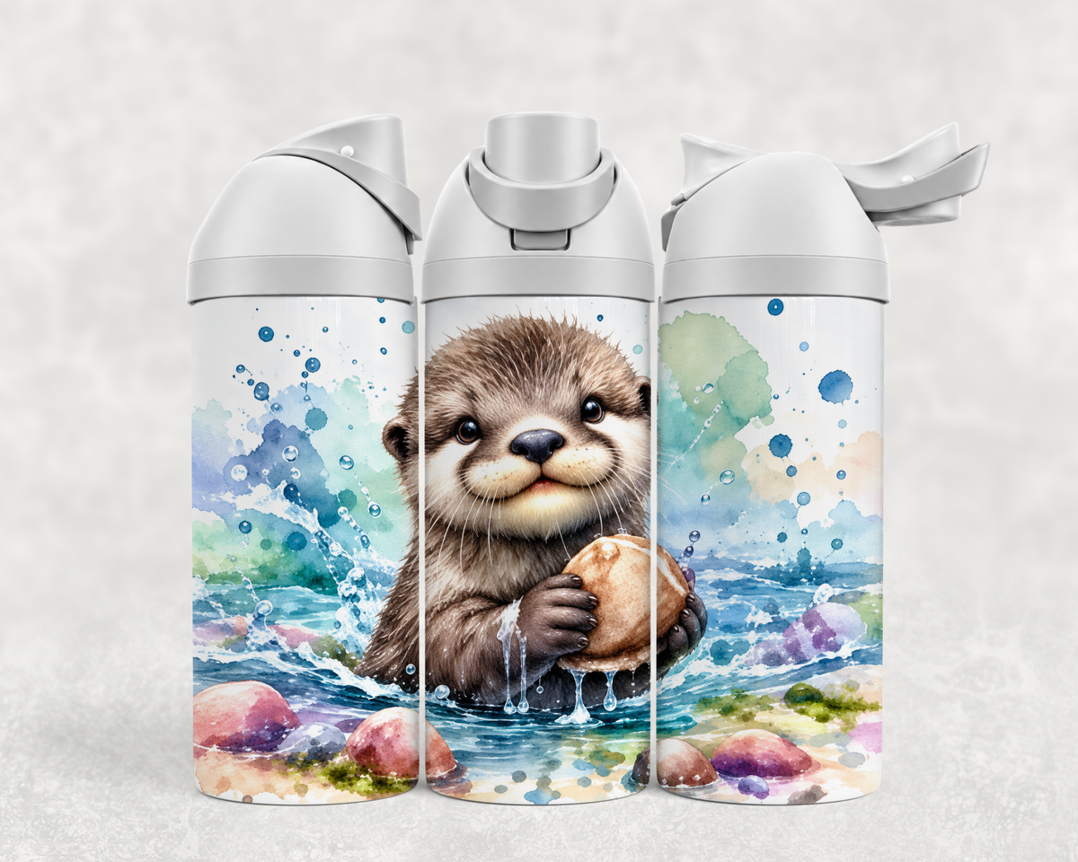 Bouteille Wave 24 oz personnalisée – Loutre aquarelle colorée
