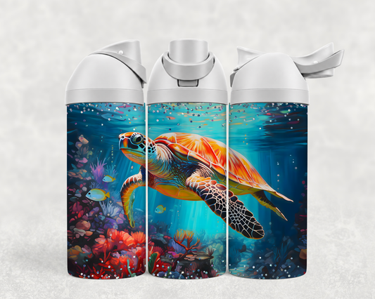 Bouteille Wave 24 oz personnalisée – Tortue de mer et récif de corail
