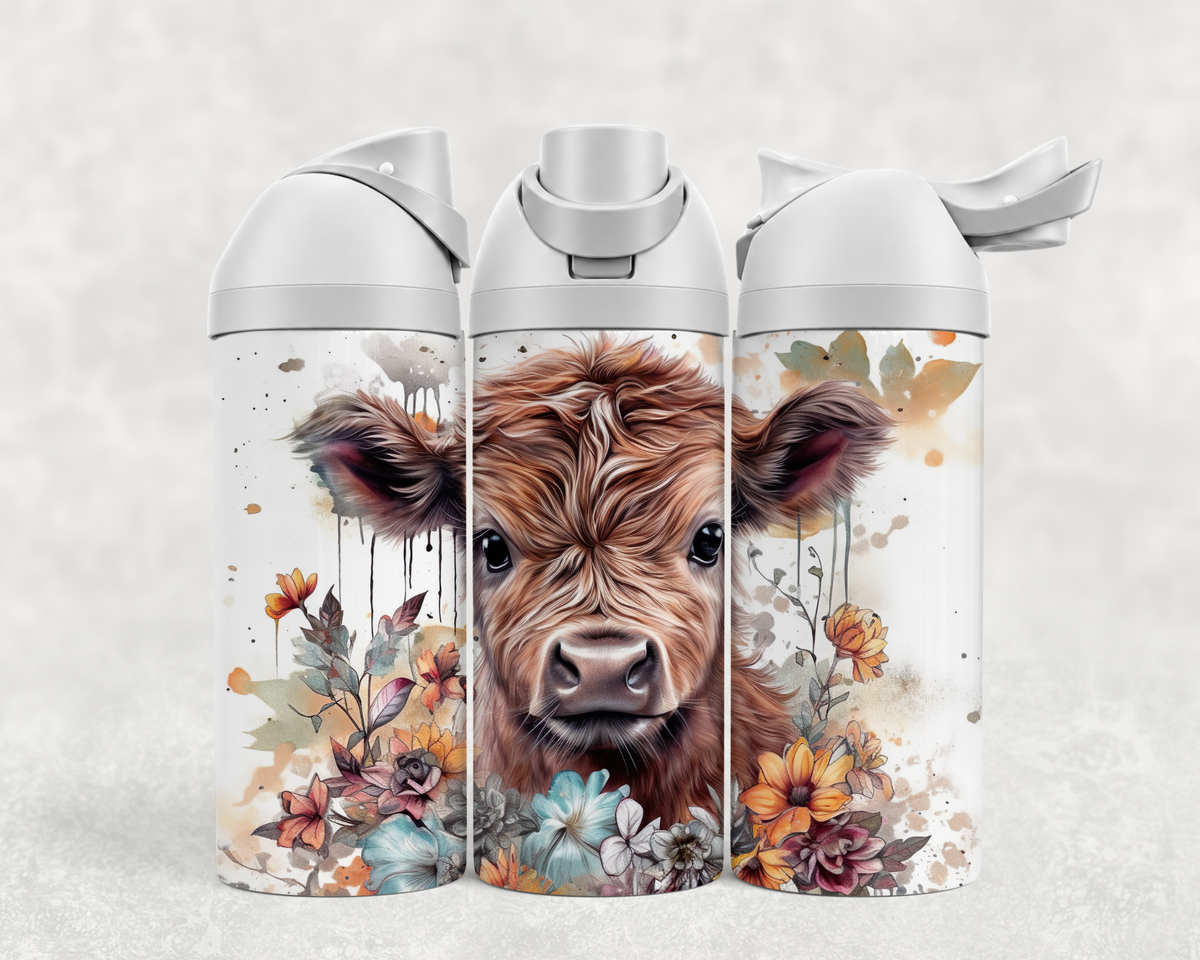 Bouteille Wave 24 oz personnalisée – Bébé Highland et fleurs d'automne