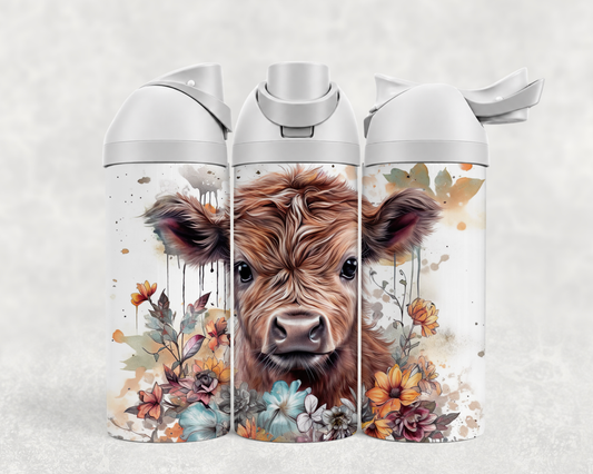 Bouteille Wave 24 oz personnalisée – Bébé Highland et fleurs d'automne