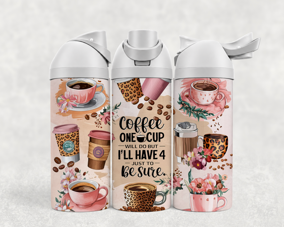Bouteille Wave 24 oz personnalisée – Amoureuse de café, tasses et fleurs roses