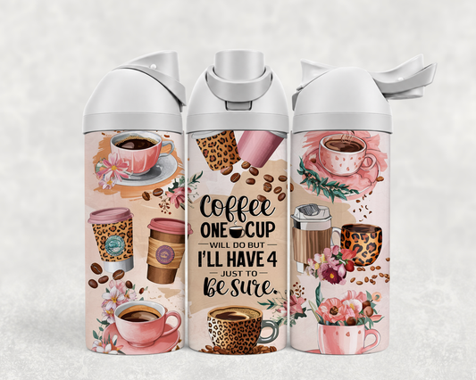 Bouteille Wave 24 oz personnalisée – Amoureuse de café, tasses et fleurs roses