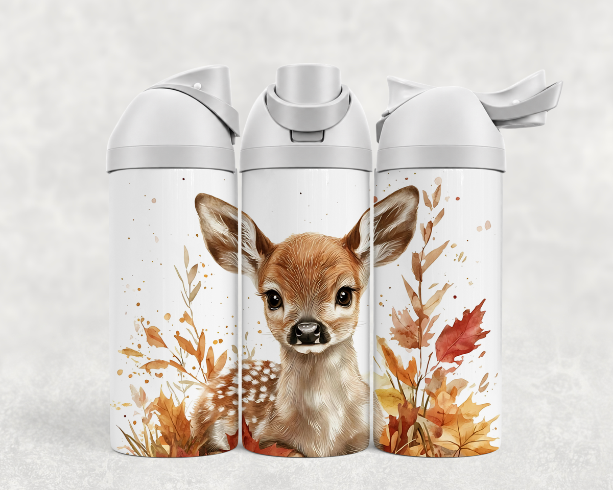 Bouteille Wave 24 oz personnalisée – Petit faon et feuilles d'automne