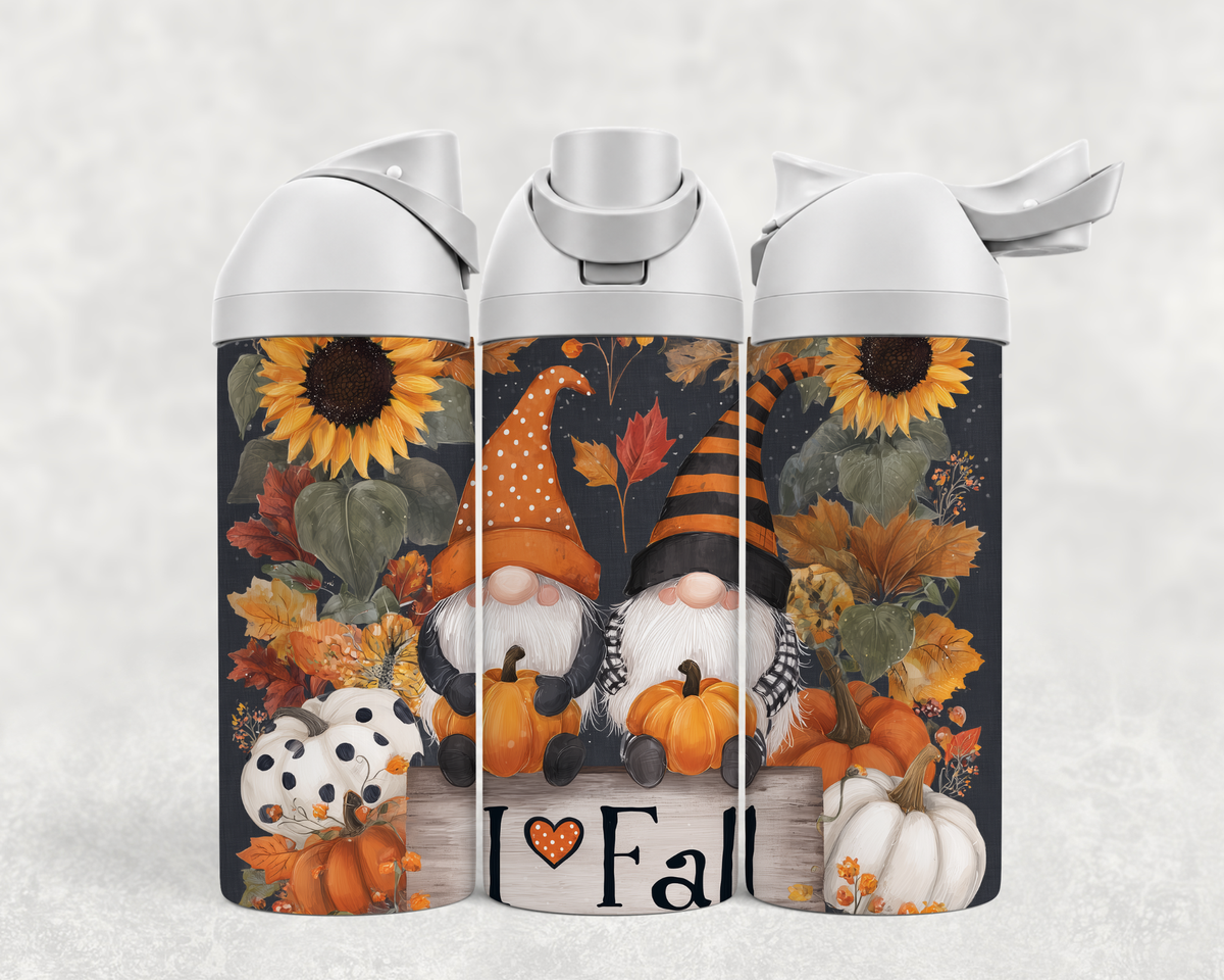 Bouteille Wave 24 oz personnalisée avec gnomes d'automne, tournesols et citrouilles