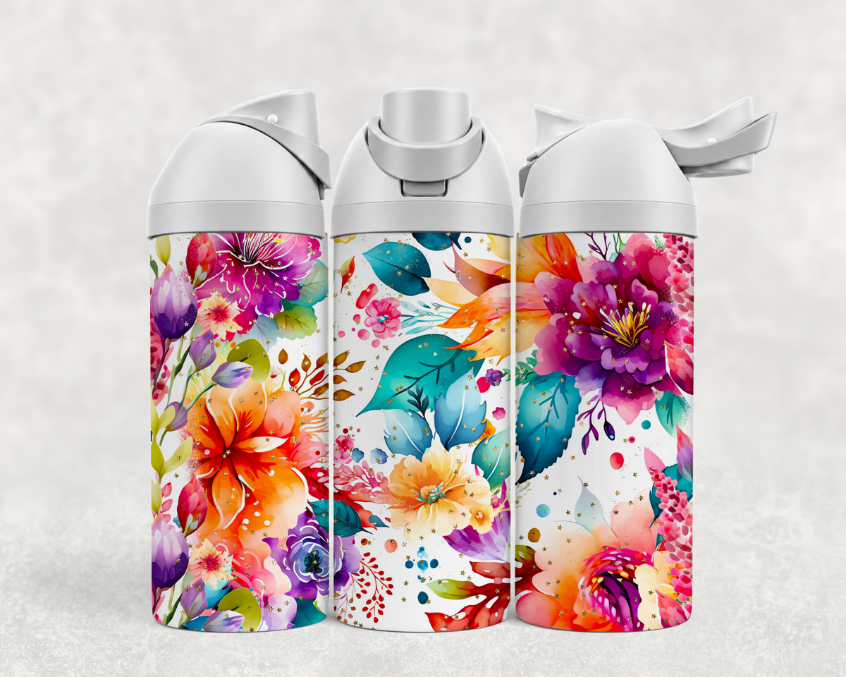 Bouteille Wave 24 oz personnalisée – Fleurs vibrantes multicolores