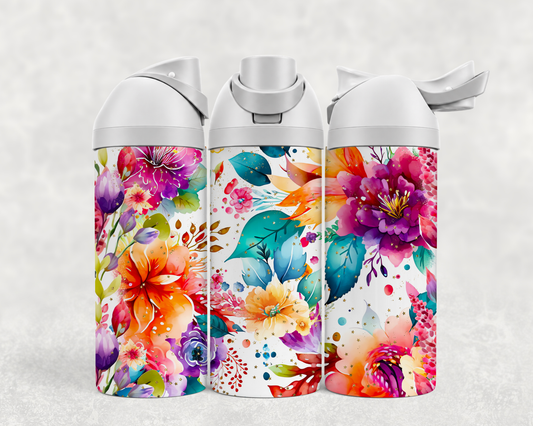 Bouteille Wave 24 oz personnalisée – Fleurs vibrantes multicolores