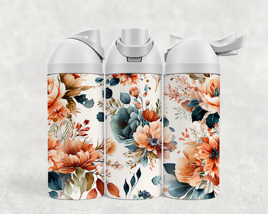 Bouteille Wave 24 oz personnalisée – Fleurs pêche et bleu marine