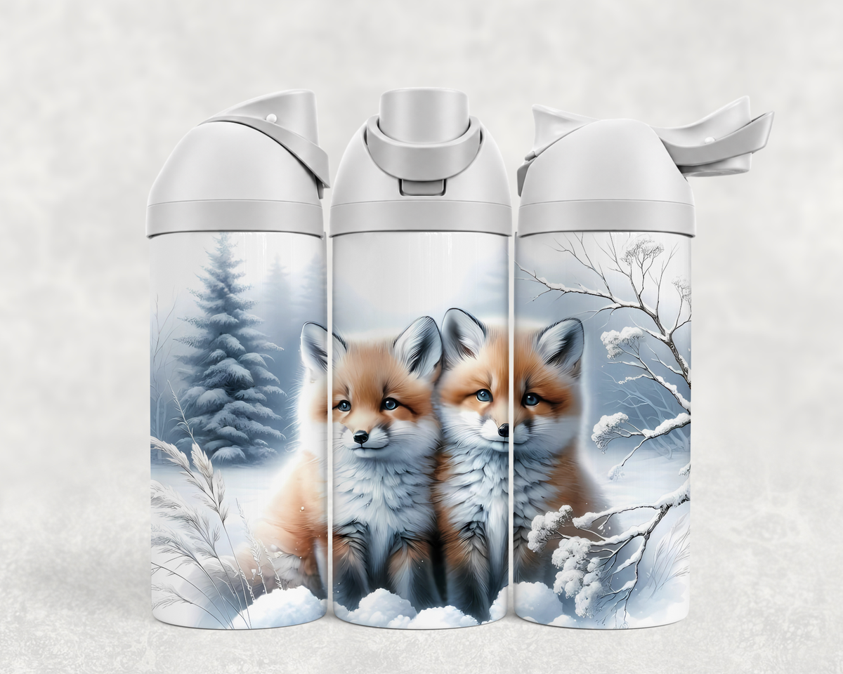Bouteille Wave 24 oz personnalisée – Bébés renards dans la neige