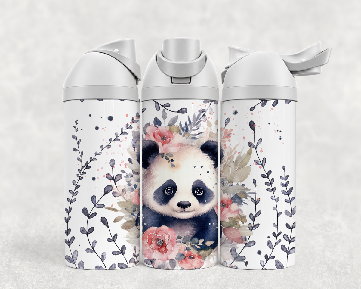 Bouteille Wave 24 oz personnalisée – Bébé panda et fleurs roses