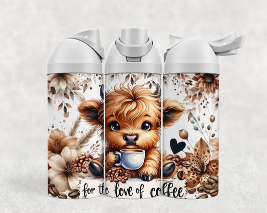 Bouteille Wave 24 oz personnalisée – Bébé Highland « For the love of coffee »