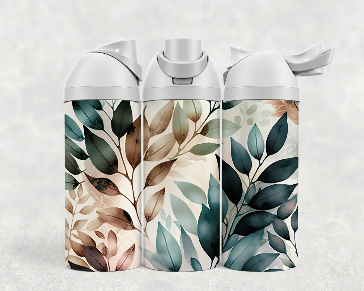 Bouteille Wave 24 oz personnalisée – Feuillage bohème vert et beige