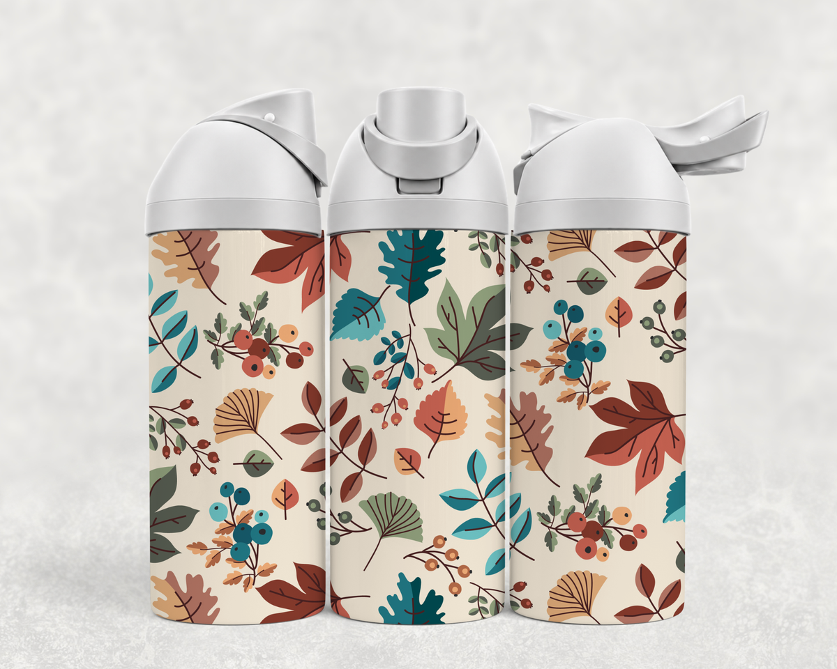Bouteille Wave 24 oz personnalisée – Feuilles et fleurs d'automne rétro