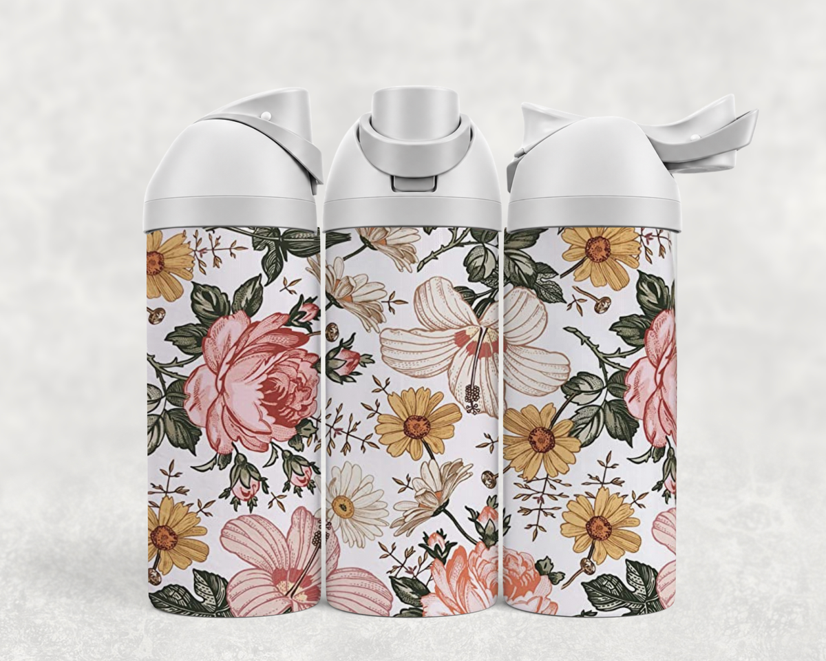 Bouteille Wave 24 oz personnalisée – Roses et marguerites vintage