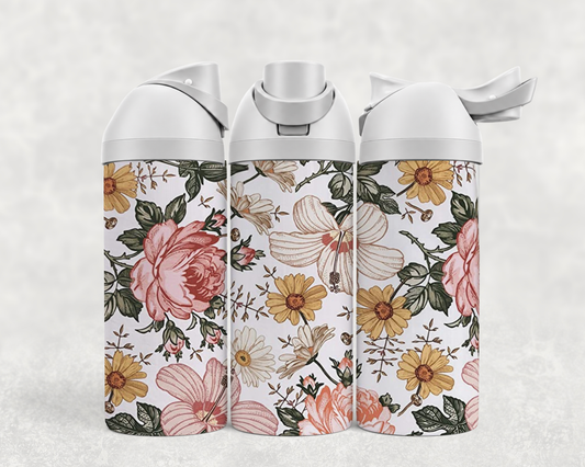 Bouteille Wave 24 oz personnalisée – Roses et marguerites vintage