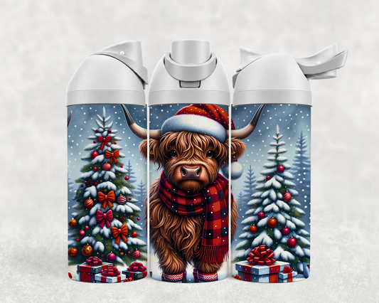 Bouteille Wave 24 oz personnalisée – Bébé Highland de Noël, foulard et sapins