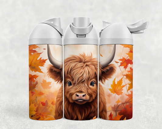 Bouteille Wave 24 oz personnalisée – Bébé Highland et feuilles d'automne orangées
