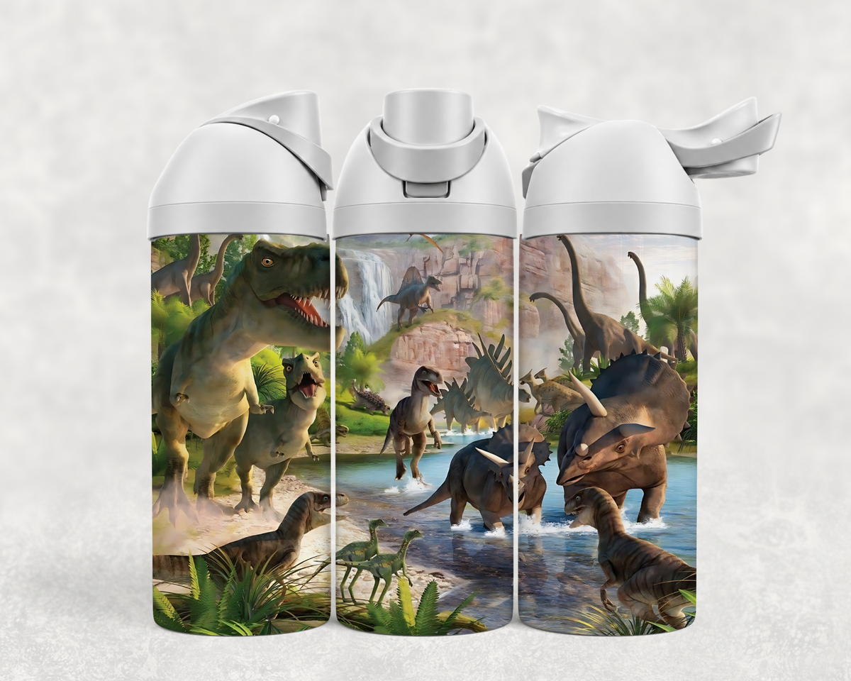Bouteille Wave 24 oz personnalisée – Dinosaures préhistoriques dans la jungle