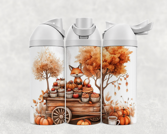 Bouteille Wave 24 oz personnalisée avec charrette de citrouilles et arbres d'automne