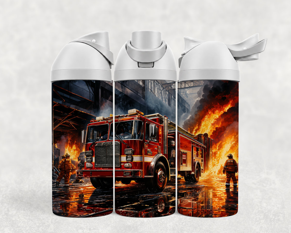 Bouteille Wave 24 oz personnalisée – Camion de pompier et pompiers en action