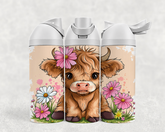 Bouteille Wave 24 oz personnalisée – Bébé Highland, fleur rose et marguerites