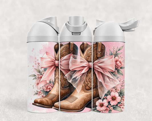 Bouteille Wave 24 oz personnalisée – Bottes de cowgirl et boucles roses