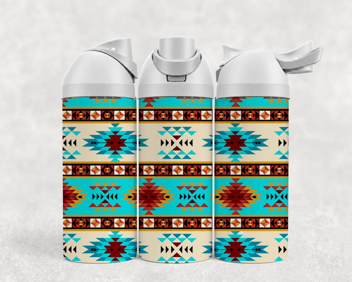 Bouteille Wave 24 oz personnalisée – Motif aztèque turquoise et rouge