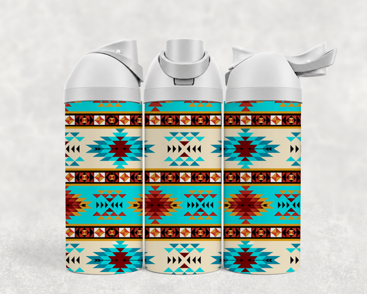 Bouteille Wave 24 oz personnalisée – Motif aztèque turquoise et rouge