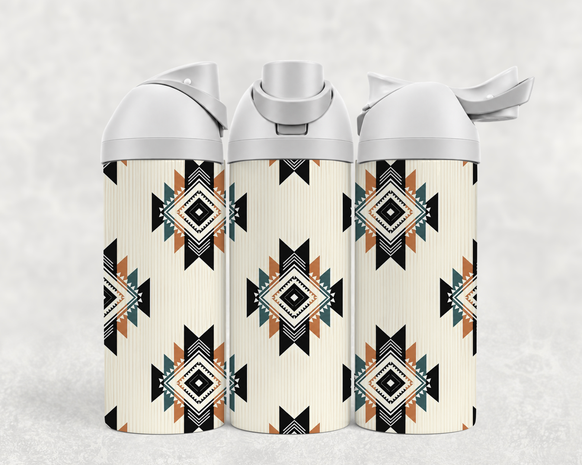 Bouteille Wave 24 oz personnalisée – Motif aztèque noir et beige