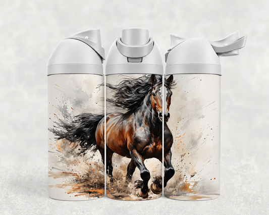 Bouteille Wave 24 oz personnalisée – Cheval brun au galop, aquarelle