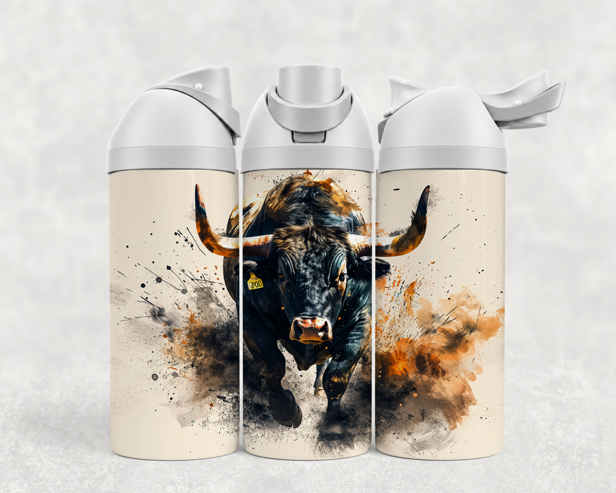 Bouteille Wave 24 oz personnalisée – Taureau noir aquarelle