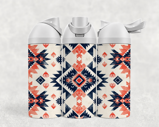 Bouteille Wave 24 oz personnalisée – Motif aztèque corail et bleu marine