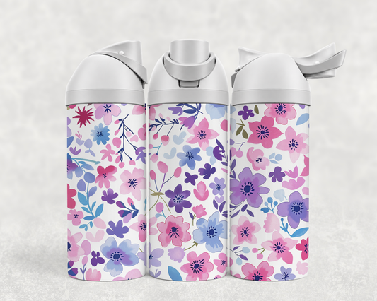Bouteille Wave 24 oz personnalisée avec motif de petites fleurs roses et mauves