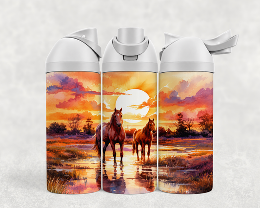 Bouteille Wave 24 oz personnalisée – Chevaux au coucher de soleil