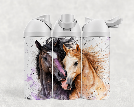 Bouteille Wave 24 oz personnalisée – Deux chevaux amoureux, aquarelle