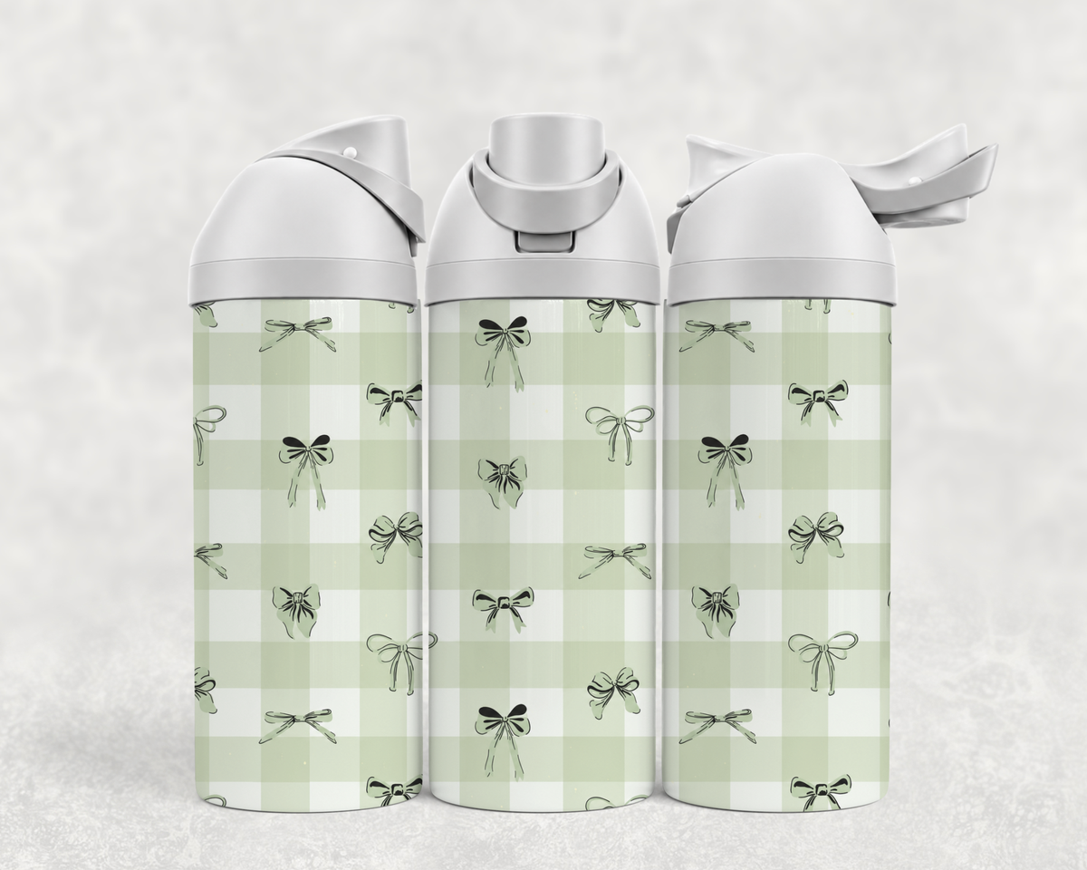 Bouteille Wave 24 oz personnalisée – Vichy vert sauge et petites boucles