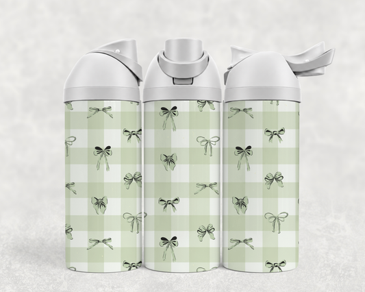 Bouteille Wave 24 oz personnalisée – Vichy vert sauge et petites boucles