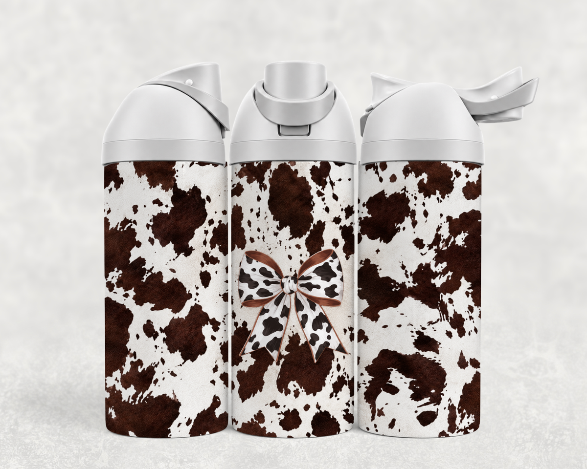 Bouteille Wave 24 oz personnalisée – Imprimé vache brune et boucle