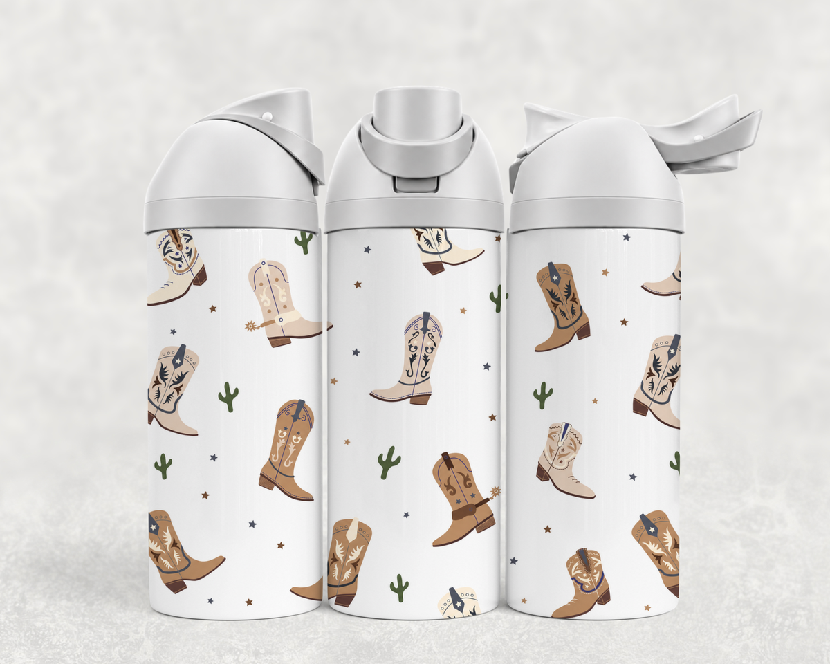 Bouteille Wave 24 oz personnalisée – Motif bottes de cowboy et cactus