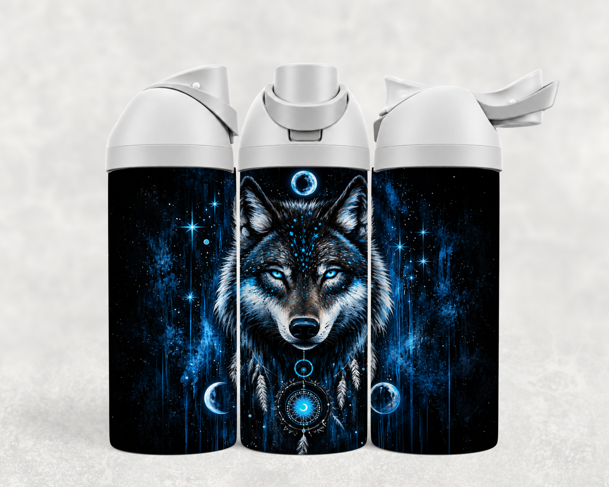 Bouteille Wave 24 oz personnalisée – Loup bleu nuit et capteur de rêves
