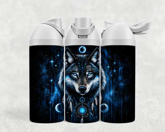 Bouteille Wave 24 oz personnalisée – Loup bleu nuit et capteur de rêves