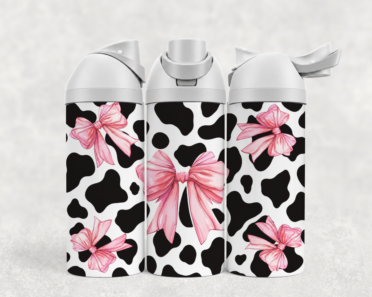 Bouteille Wave 24 oz personnalisée – Motif vache et grosses boucles roses