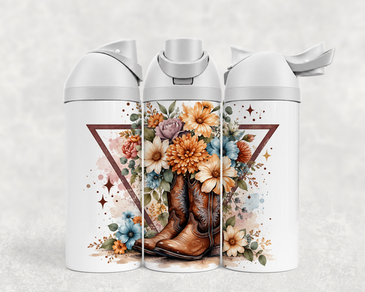 Bouteille Wave 24 oz personnalisée – Bottes western, fleurs et triangle bohème
