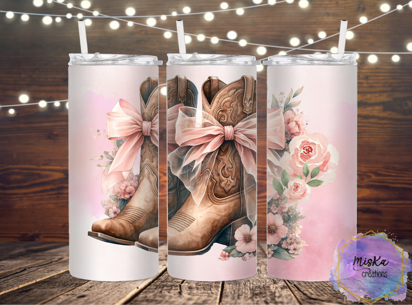 Botte De Cowgirl Avec Ruban Rose