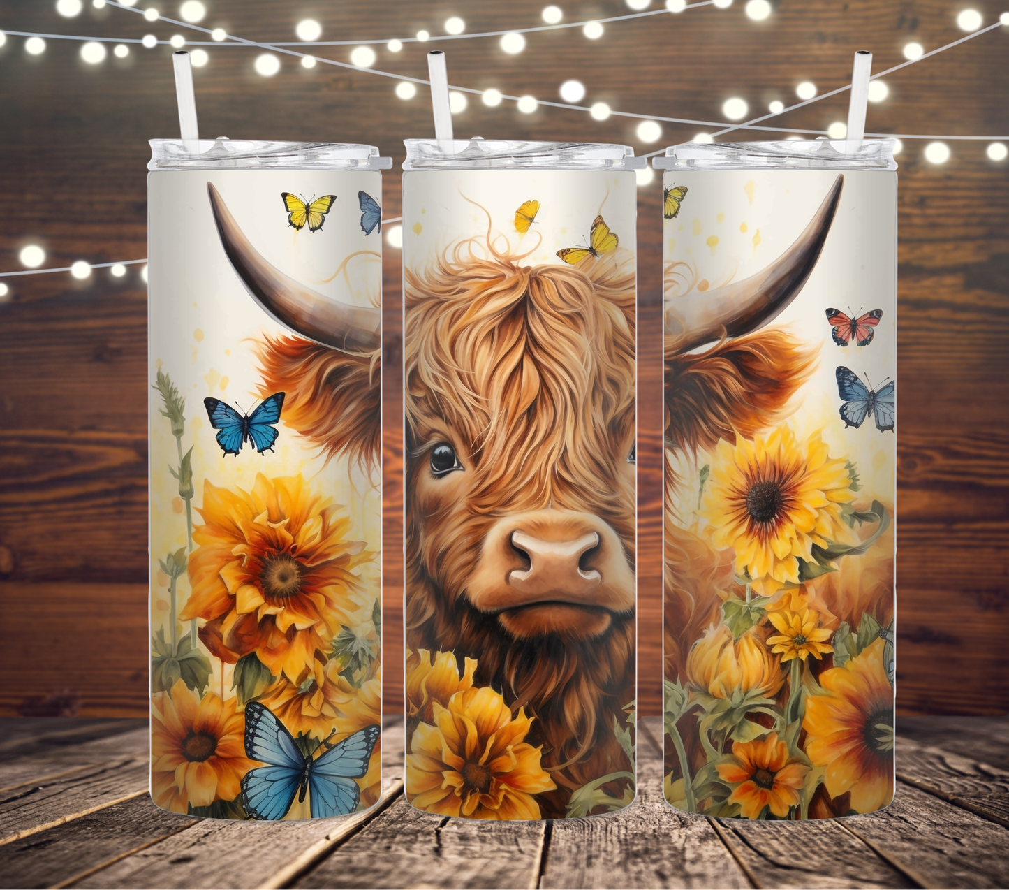 Vache Highland été avec papillon